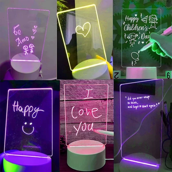 Acrylic Multicolor Night Lamp with Writable Board and Eraser Pen