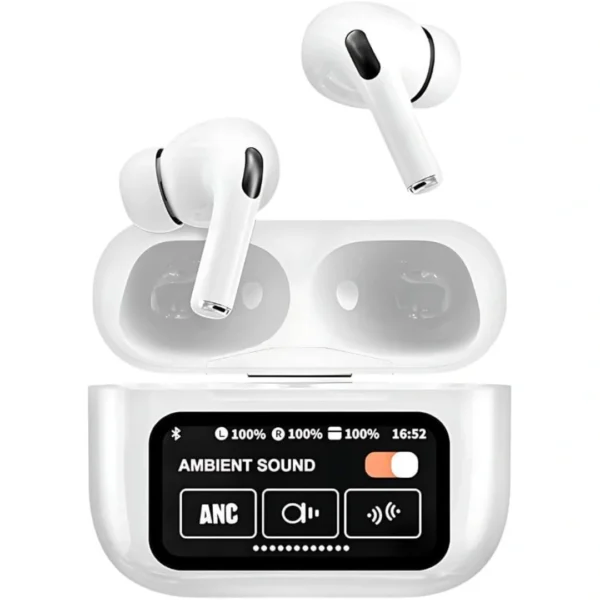 A9 Pro ANC Touch Screen Display Earbuds – White Color