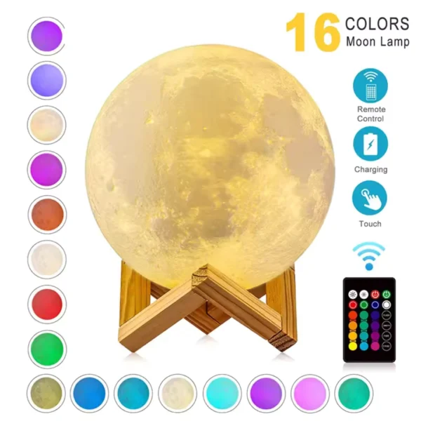 Rechargeable 3D Moon Lamp With Remote