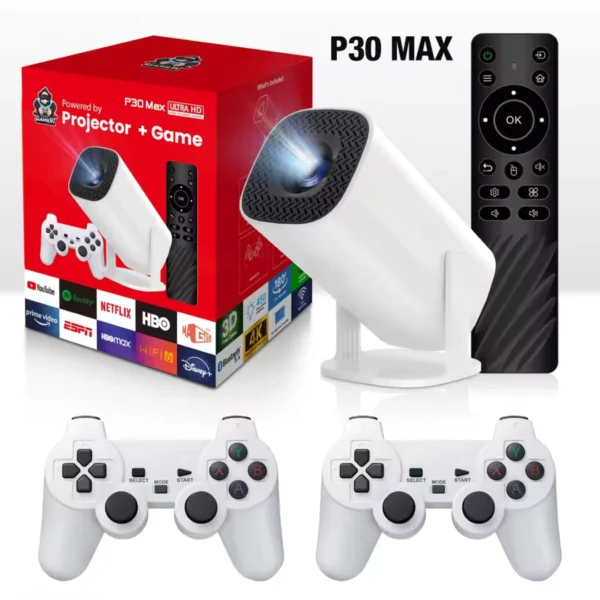 P30 Max Android 4K Projector + Video Game Console Combo